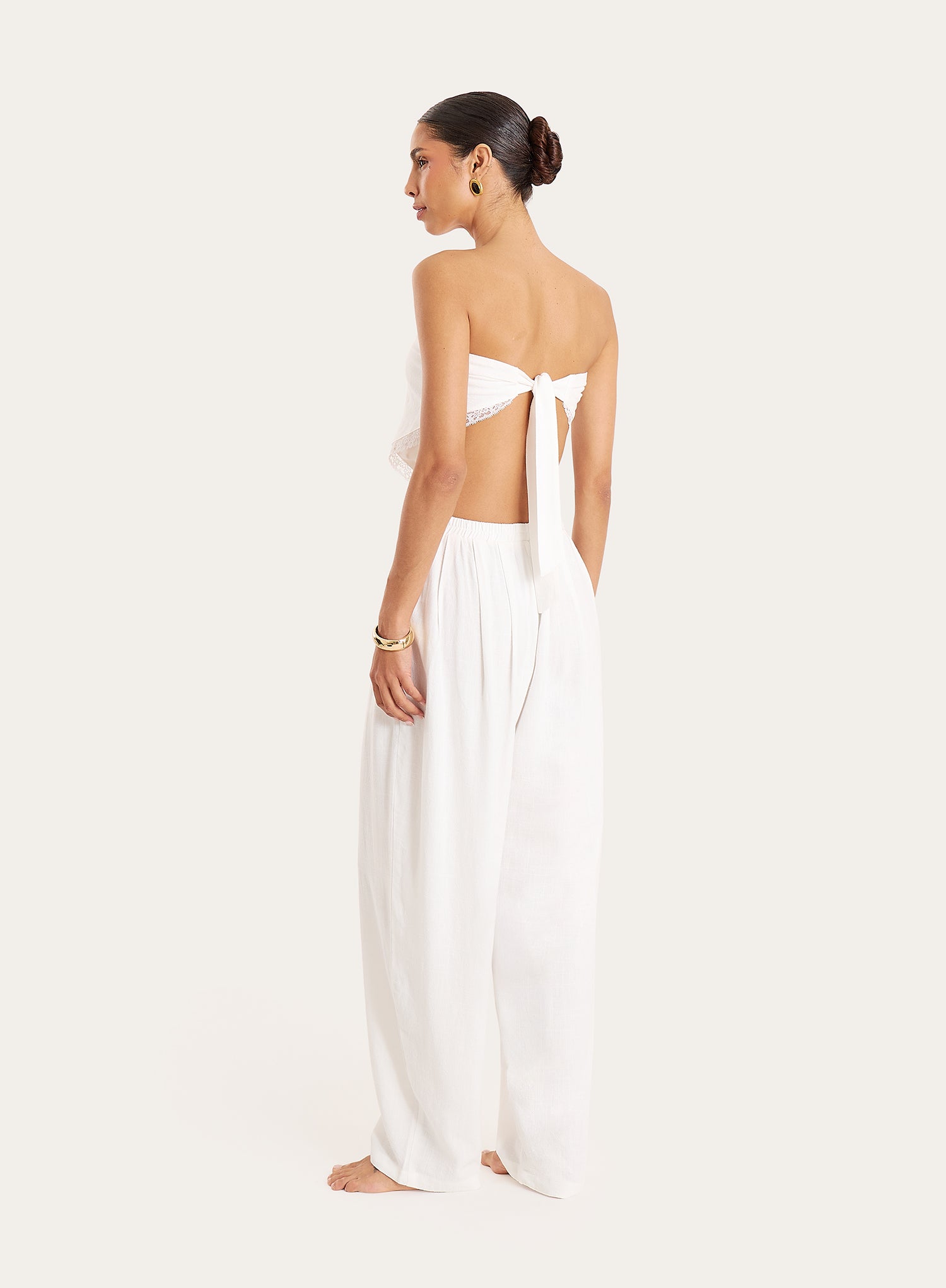 White Linen Blend Balloon Leg Trousers